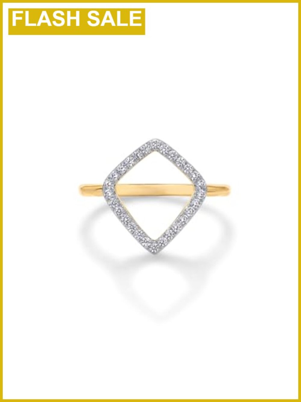 14K Gold Plated Two Toned Geometric Diamond Shape Ring with Cubic Zirconia